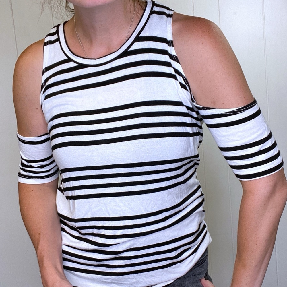 Topshop Cold Shoulder Striped Short Sleeve Tee